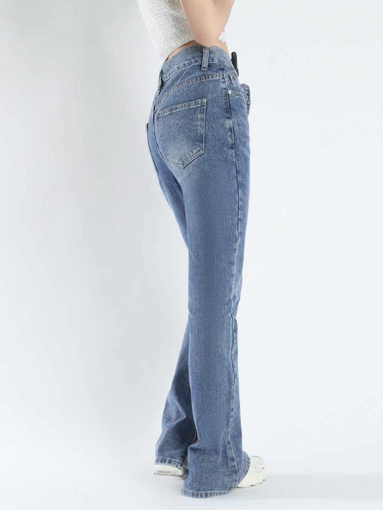 Goplus Jeans Woman High Waist Jeans Streetwear Light Blue Denim Trousers Vintage Split Flare Pants Women Korean Pantalon Femme
