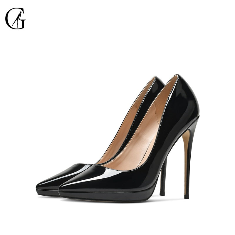 Goxeou Women'S Pumps Patent Leather Waterproof Platform Pointed Toe High Heels Party Sexy Fashion Office Lady Shoes Size 33-46