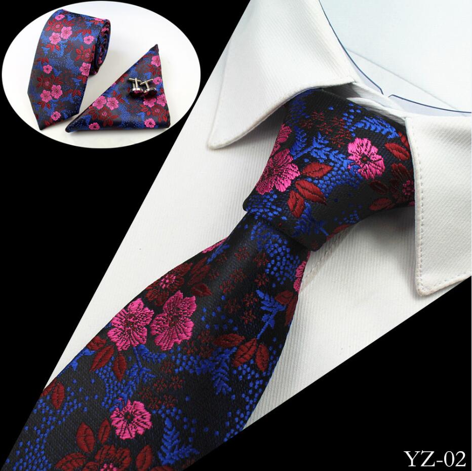 Gusleson 2017 Mans Tie Floral 100% Silk Jacquard Necktie Gravata Corbatas Hanky Cufflinks Tie Set For Men Formal Wedding Party