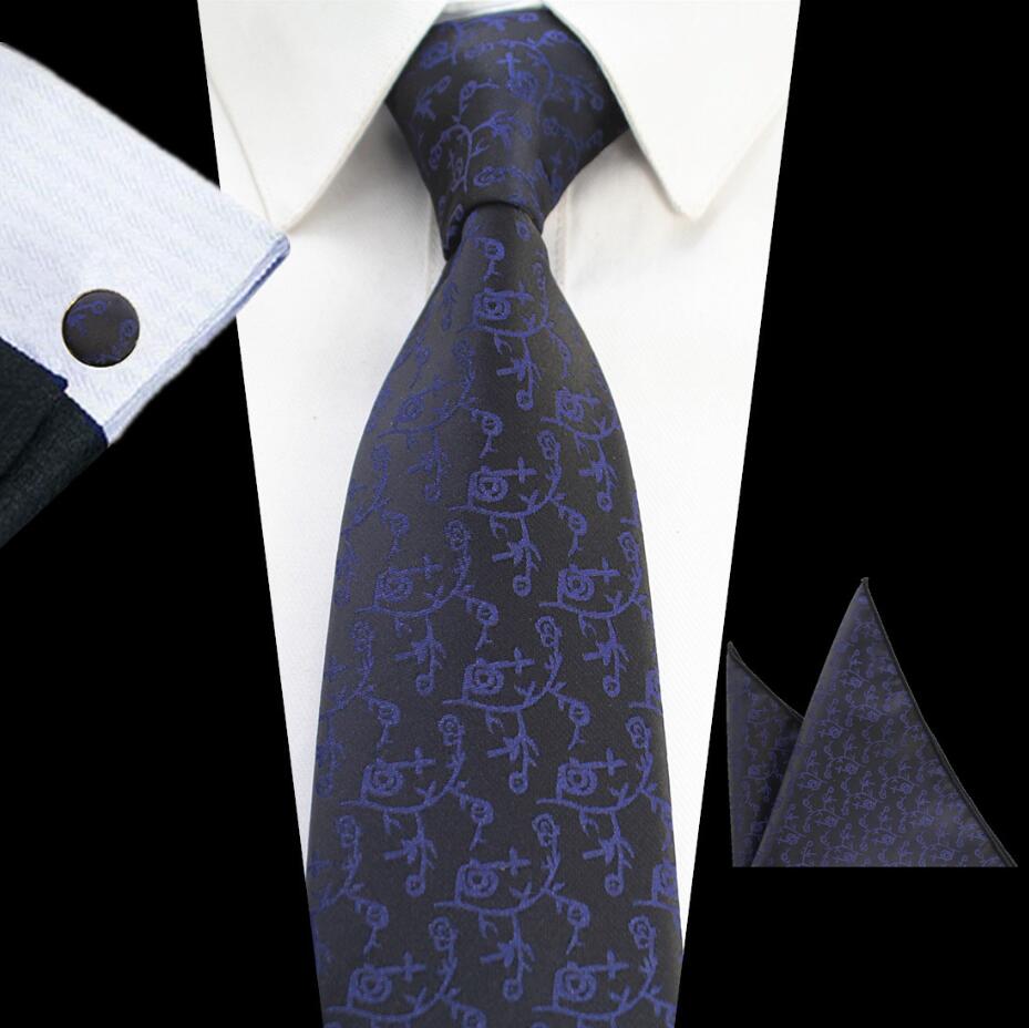 Gusleson New Design 8Cm Plaid Striped Tie Set Jacquard Woven Mens Necktie Gravata Hanky Cufflinks Set Mens Tie For Wedding Party
