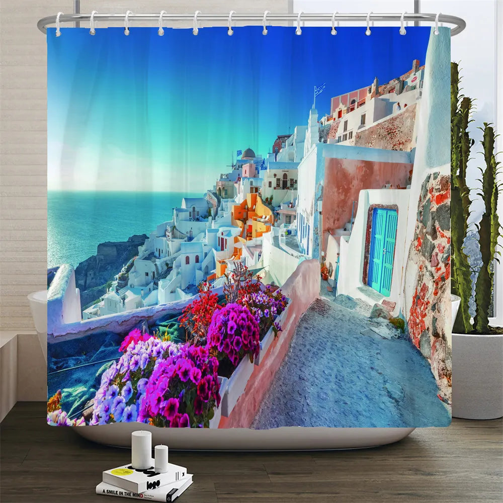 Garden Flowers Scenery Shower Curtains Bath Curtain Waterproof Bathroom Home Decor Washable Fabric Bathroom Screens