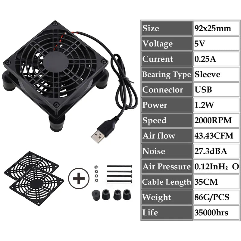 Gdstime 5V Usb Router Fan 80Mm 92Mm 120Mm 140Mm Diy Tv Box Ball/Sleeve Cooler W/Controller &Amp; Protective Net Desktop Cooling Fan