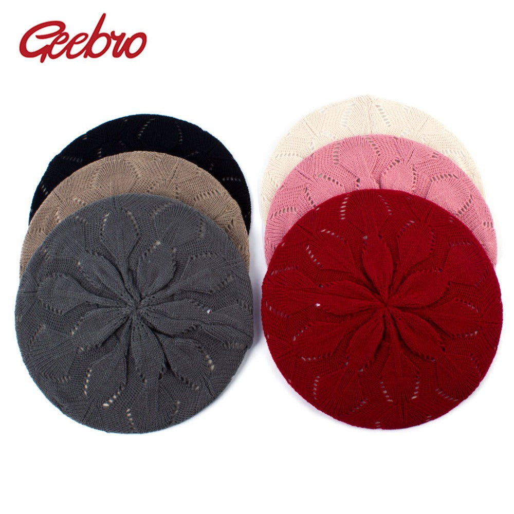 Geebro Women'S Plain Color Knit Beret Hat Spring Casual Soft Acrylic Berets For Women Ladies French Artist Beanie Beret Hats