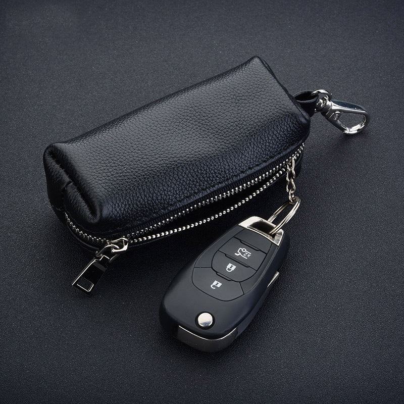 Genuine Leather Car Key Cover Keychain Housekeeper Bag Zipper Organizer Case Edc Pouch Key Holder Wallet Men Women