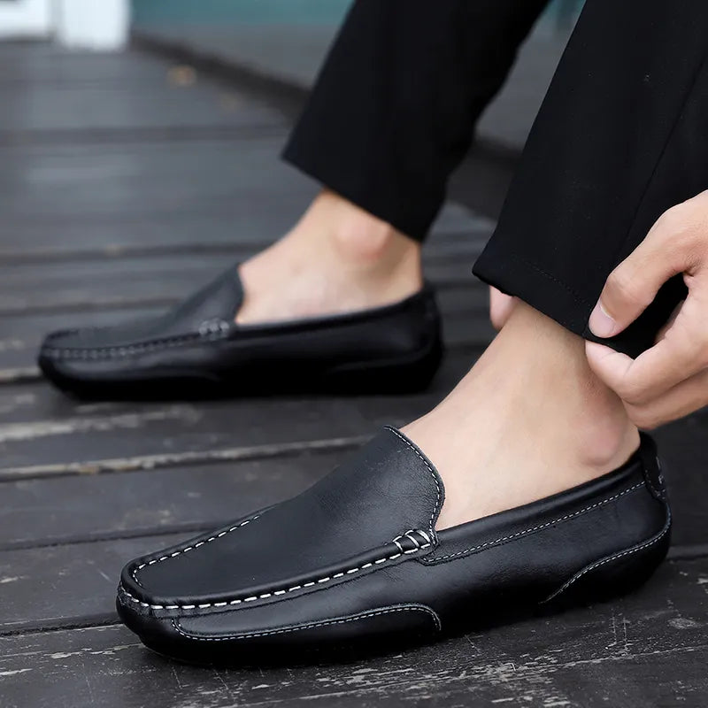 Genuine Leather Men Casual Shoes Brand 2020 Italian Men Loafers Moccasins Breathable Slip On Black Driving Shoes Plus Size 37-47