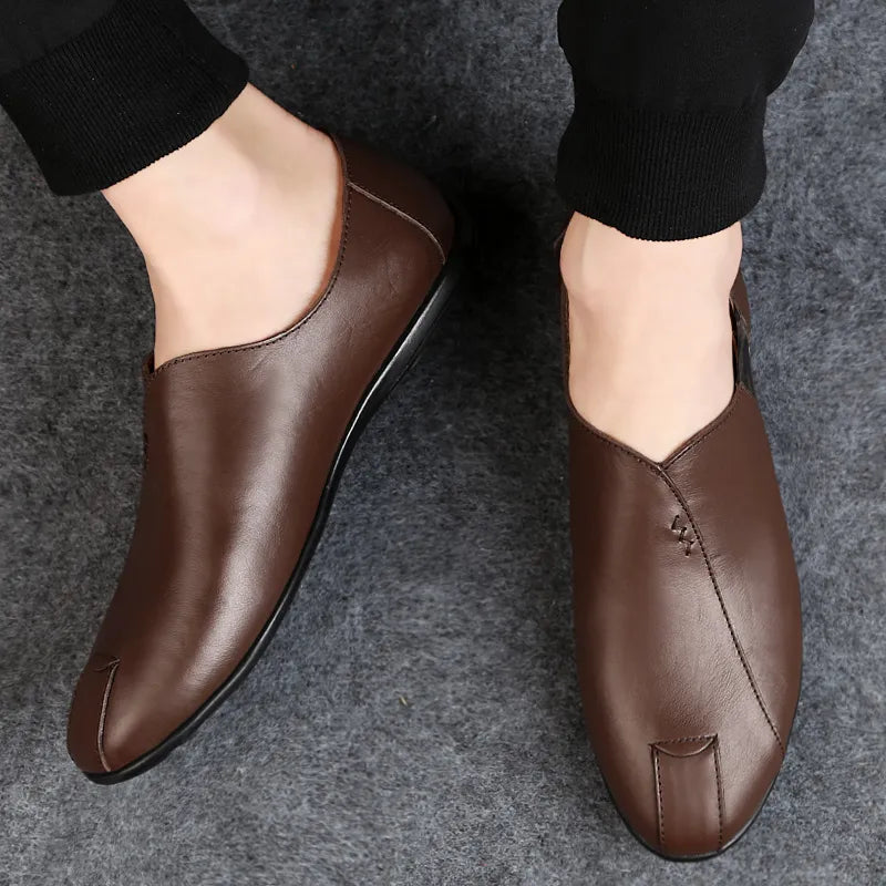 Genuine Leather Men Casual Shoes Luxury Brand 2022 Mens Loafers Moccasins Breathable Slip On Lazy Driving Shoes Plus Size 38-47