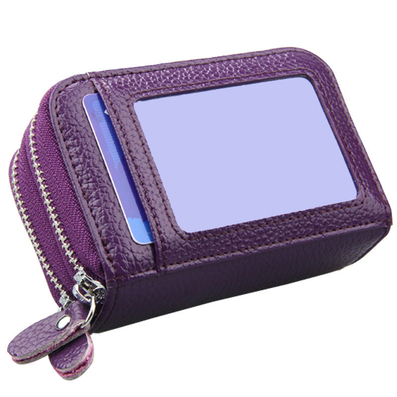 Genuine Leather Mini Credit Card Case Organizer Compact Cardholder Wallet 587-30 Extendable Women Zipper Credit Card Holder