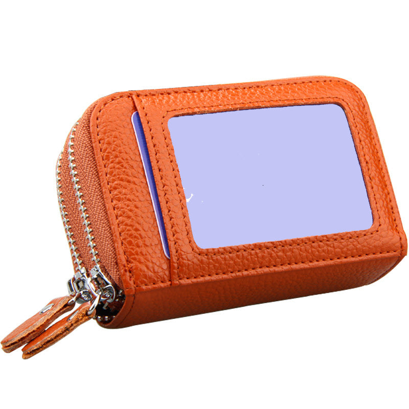 Genuine Leather Mini Credit Card Case Organizer Compact Cardholder Wallet 587-30 Extendable Women Zipper Credit Card Holder