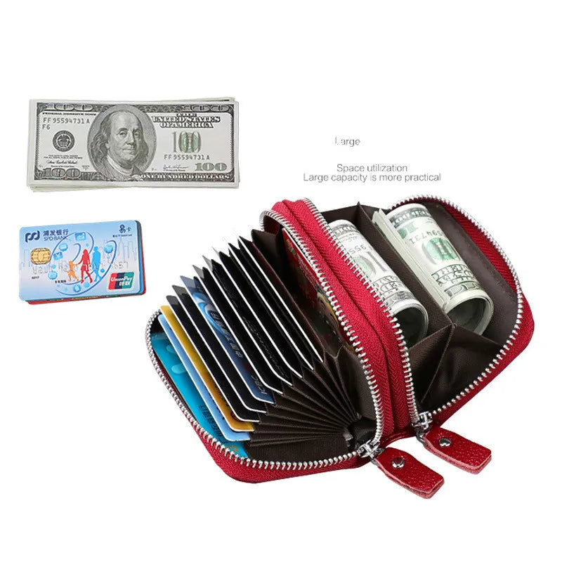 Genuine Leather Rfid Women&#39;S Zipper Card Wallet Small Change Wallet Purse For Female Short Wallets With Card Holders Woman Purse