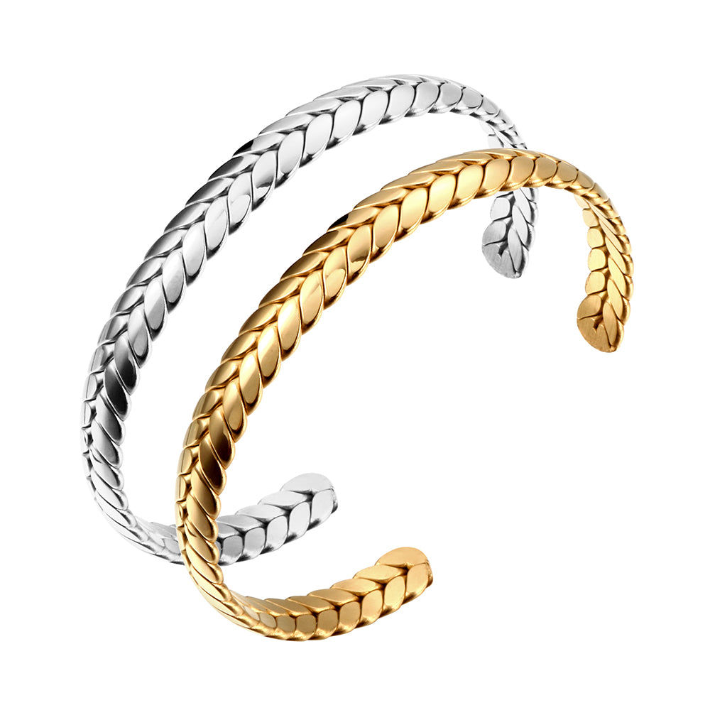 Gold Plating Cuff Bangle Lover Bracelet For Woman Man Stainless Steel Wheat Ears Charming Female Male Jewelry Wedding Party Gift