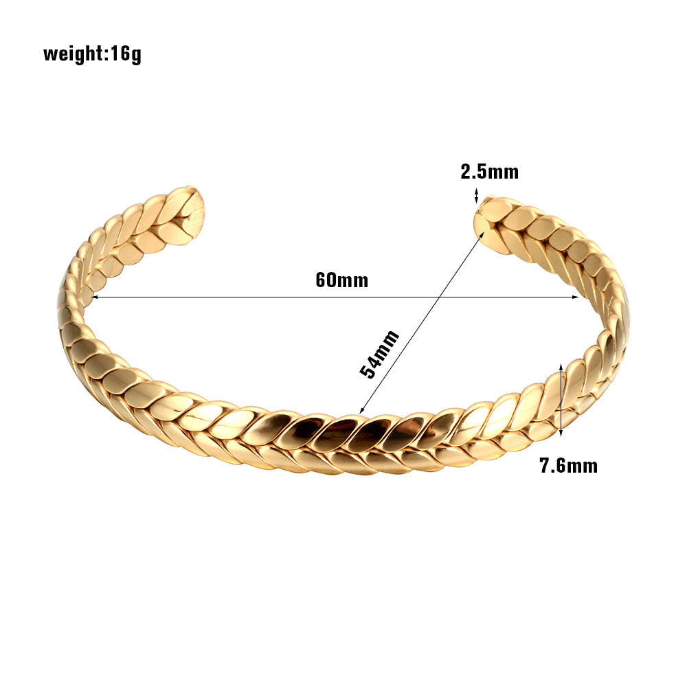 Gold Plating Cuff Bangle Lover Bracelet For Woman Man Stainless Steel Wheat Ears Charming Female Male Jewelry Wedding Party Gift