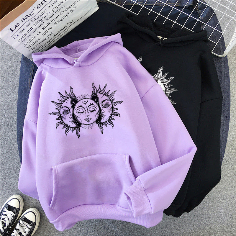 Gothic Style Hoodies Sun And Moon Print Hooded Sweatshirt Harajuku Horror Dark Oversize Ladies Sweatshirt Vintage Fashion Hoodie