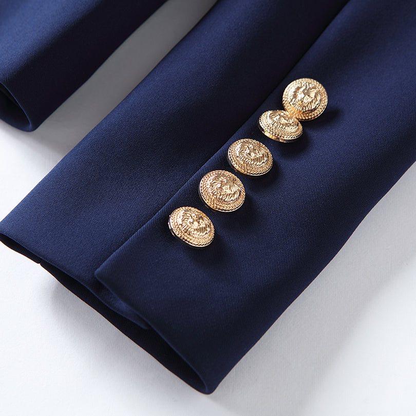 High Quality New Fashion 2023 Designer Blazer Jacket Women'S Gold Buttons Navy Blue Double Breasted Blazer Outerwear Size S-4Xl