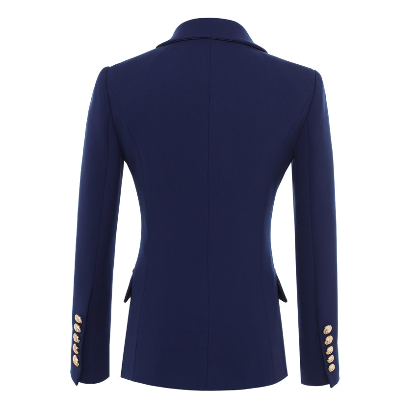 High Quality New Fashion 2023 Designer Blazer Jacket Women'S Gold Buttons Navy Blue Double Breasted Blazer Outerwear Size S-4Xl