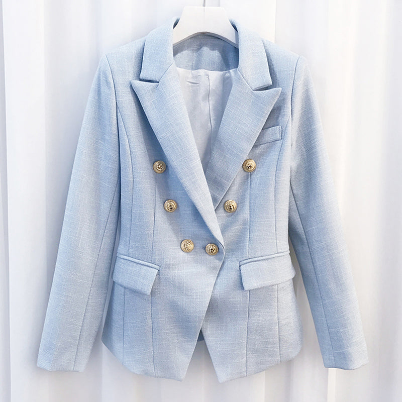 High Quality Newest 2023 Designer Blazer Women'S Long Sleeve Double Breasted Metal Lion Buttons Blazer Jacket Outer