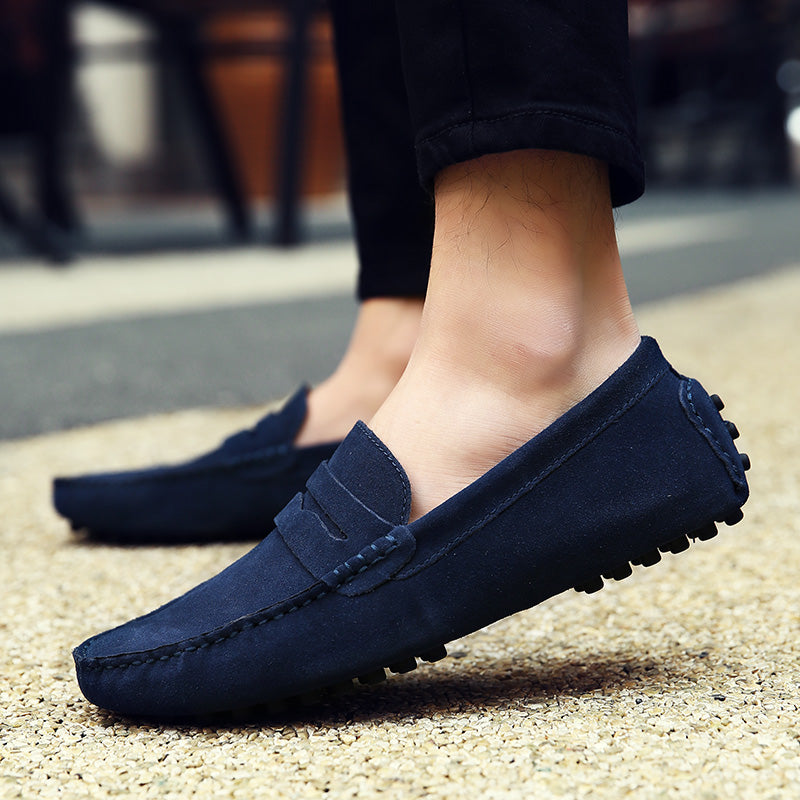 Handmade Suede Leather Mens Shoes Casual Luxury Brand Men Loafers Italian Breathable Driving Shoes Slip On Moccasins Men Zapatos