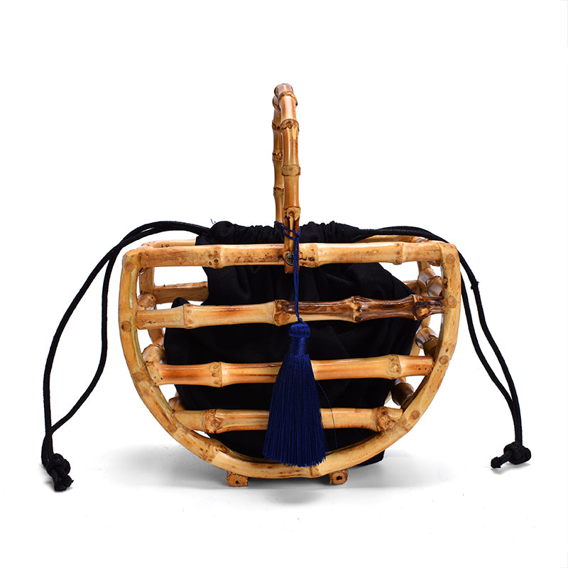 Handmade Tassel Half Moon Bamboo Tote Women'S Bamboo Handbags Ladies Fashion Beach Top Handle Bag