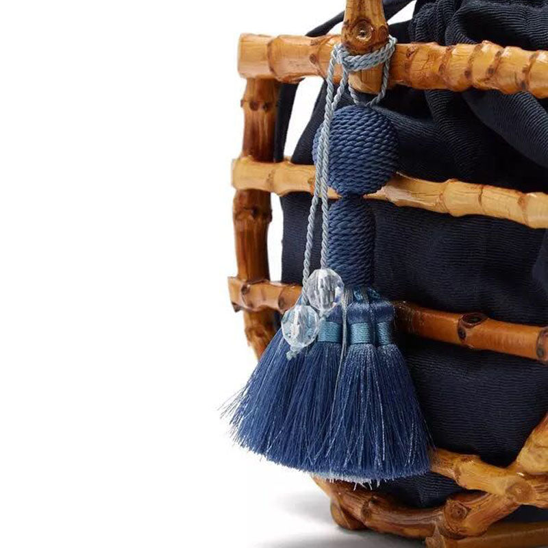 Handmade Tassel Half Moon Bamboo Tote Women'S Bamboo Handbags Ladies Fashion Beach Top Handle Bag