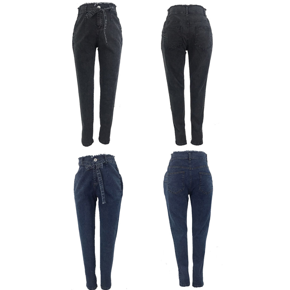High Waist Jeans For Women Slim Stretch Denim Jean Bodycon Tassel Belt Bandage Skinny Push Up Jeans Woman Clothe 4Xl 5Xl