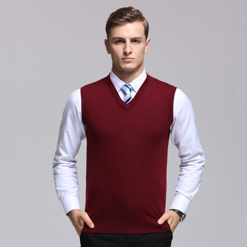 High Quality Men'S  Cashmere Sweater Vest Autumn & Winter Sleeveless Sweater Male Office Solid Color V-Neck Wool Vest Pullover
