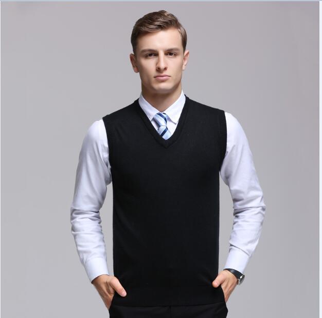 High Quality Men'S  Cashmere Sweater Vest Autumn & Winter Sleeveless Sweater Male Office Solid Color V-Neck Wool Vest Pullover