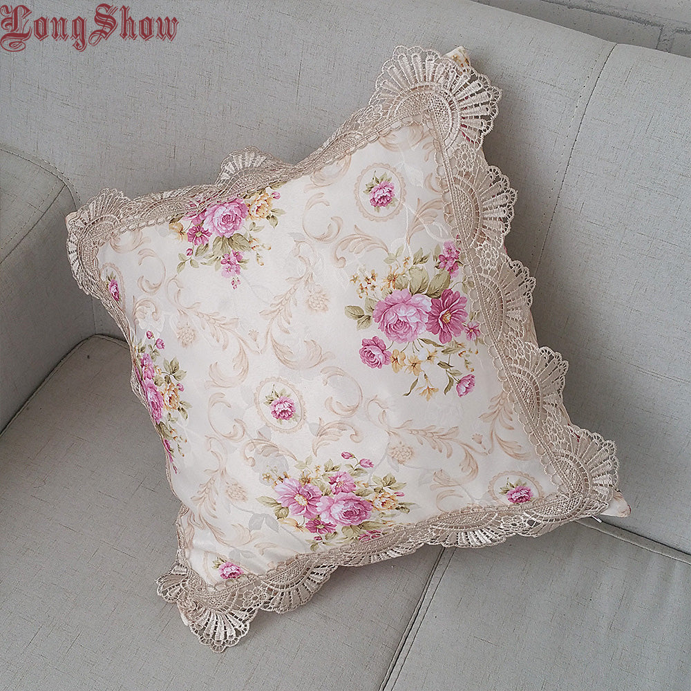 Home Decorative 45X45Cm Square Classic European Jacquard Floral Style Pink/Purple Color Pillow Case
