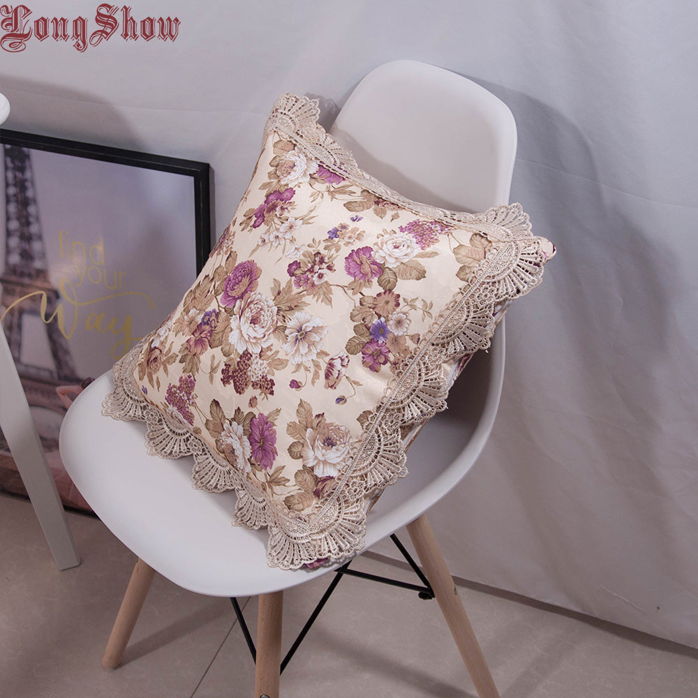 Home Decorative 45X45Cm Square Classic European Jacquard Floral Style Pink/Purple Color Pillow Case