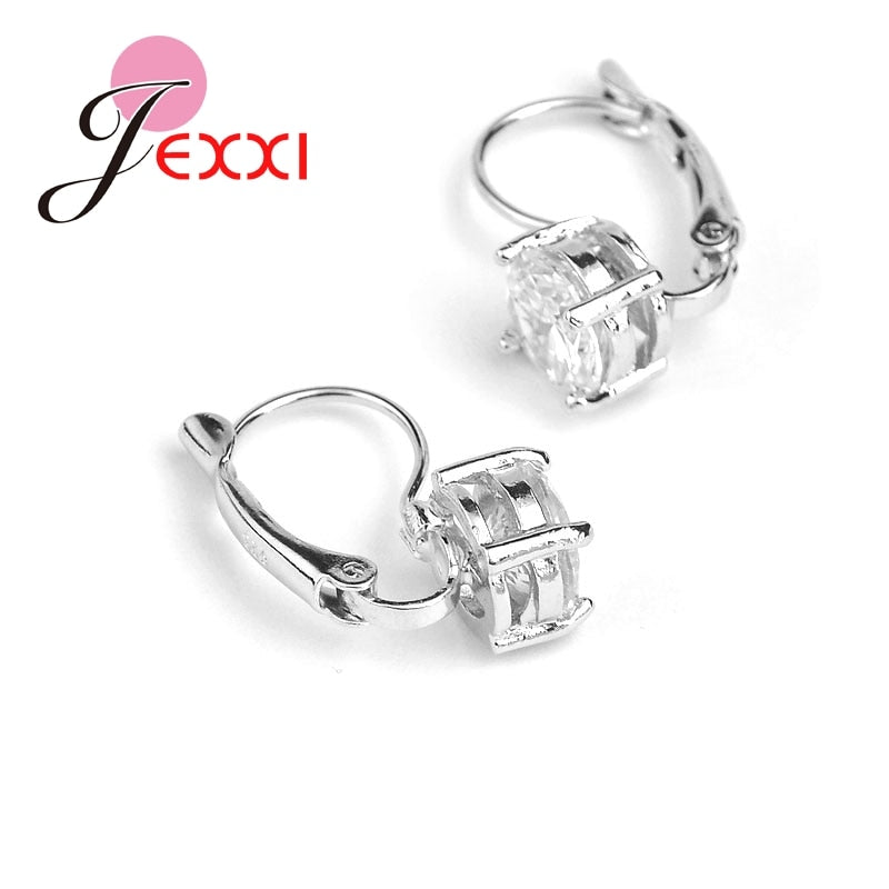 Hot Sale 925 Sterling Sliver Fashion Jewelry Shining Micro Clear Crystal Silver Clip Earrings For Women Party Factory Price