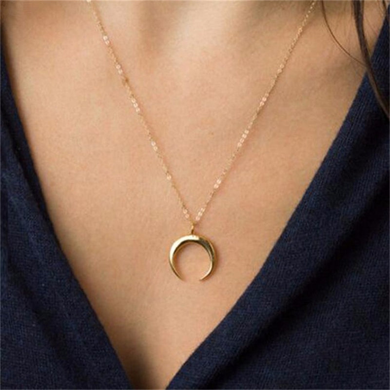 Hot Sale Delicate Kolye Pendant Necklace Curved Crescent Moon Necklace  Women Necklace Ladies Jewelry Birthday Gift