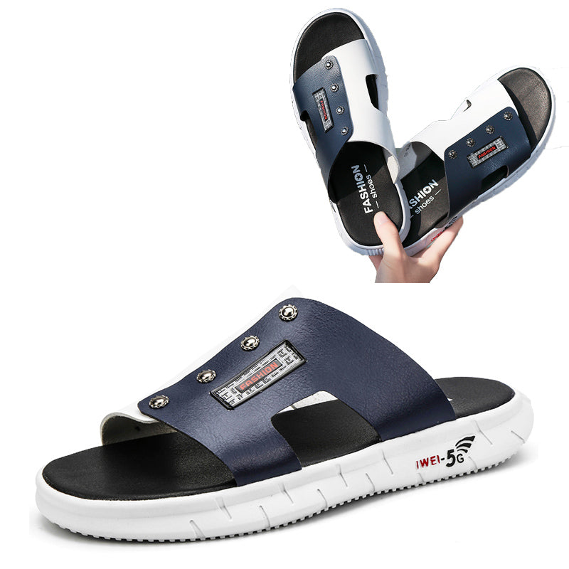 Hot Sandals Men Summer Slippers 2023 Fashion Peep Toe Pu Flip Flops Shoes Male Outdoor Non-Slip Flat Beach Slides Big Size 38-46