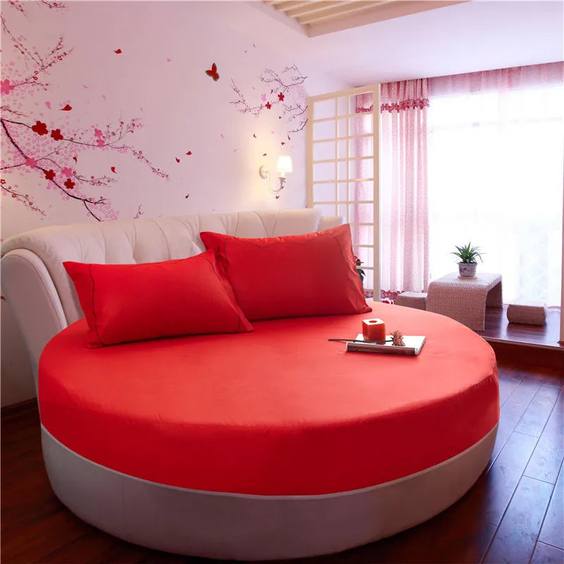 Hotel Round Bedding Fitted Bed Sheet With Elastic Band Romantic Themed Hotel Round Mattress Cover Diameter 200Cm-220Cm