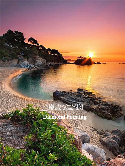 Huacan 5D Diamond Painting Scenery Sunset Embroidery Sale Needlework Mosaic Rhinestones Pictures Home Decor
