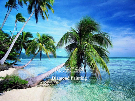 Huacan 5D Diamond Painting Sea Beach Landscape Living Room Wall Decoration Mosaic Trees Scenery Diamond Art