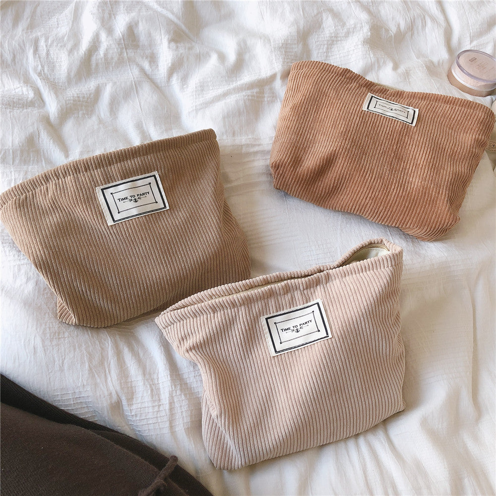 Hylhexyr Large Women Corduroy Cloth Cosmetic Bag Zipper Make Up Bags Travel Washing Makeup Organizer Beauty Case Solid Color