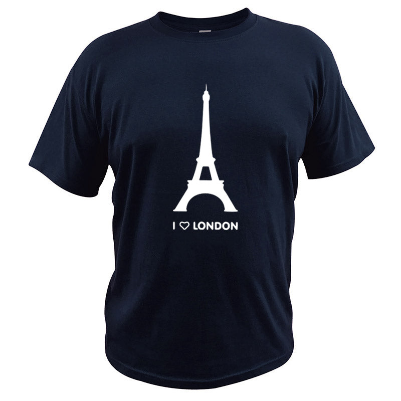 I Love London T Shirt Eiffel Tower Funny Design Fashion Tshirt Homme Cotton Soft Hipster Camiseta Us Size