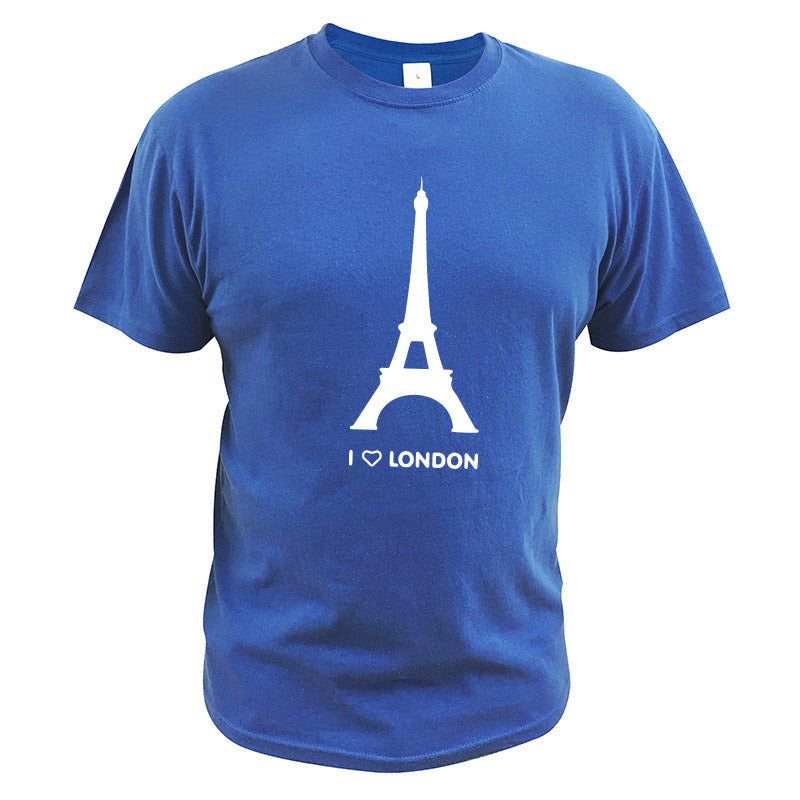 I Love London T Shirt Eiffel Tower Funny Design Fashion Tshirt Homme Cotton Soft Hipster Camiseta Us Size