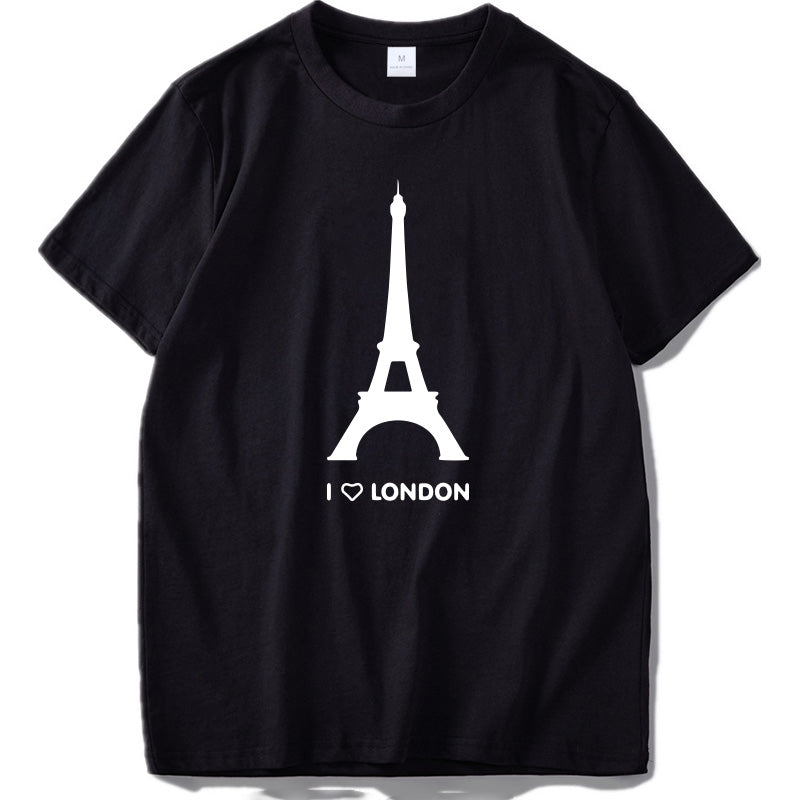 I Love London T Shirt Eiffel Tower Funny Design Fashion Tshirt Homme Cotton Soft Hipster Camiseta Us Size