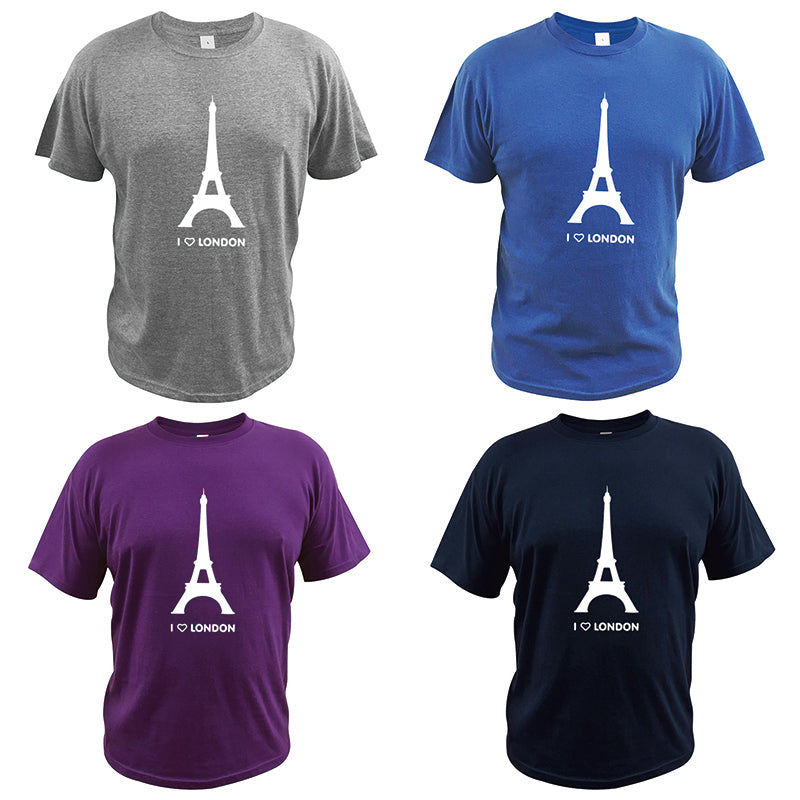 I Love London T Shirt Eiffel Tower Funny Design Fashion Tshirt Homme Cotton Soft Hipster Camiseta Us Size
