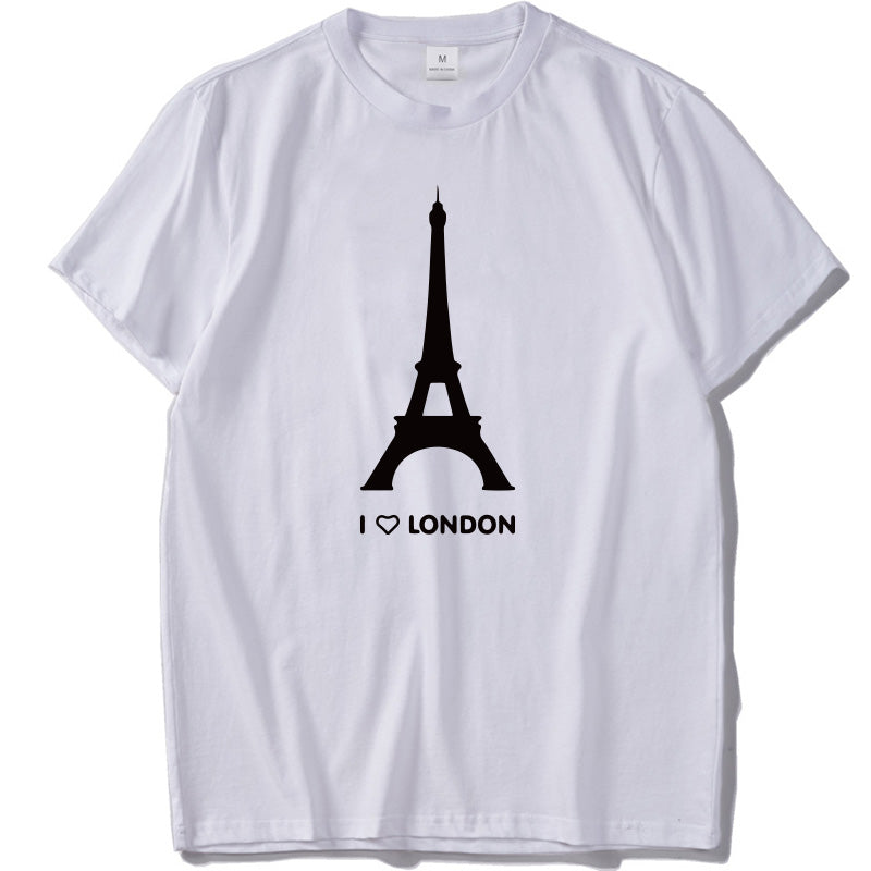 I Love London T Shirt Eiffel Tower Funny Design Fashion Tshirt Homme Cotton Soft Hipster Camiseta Us Size