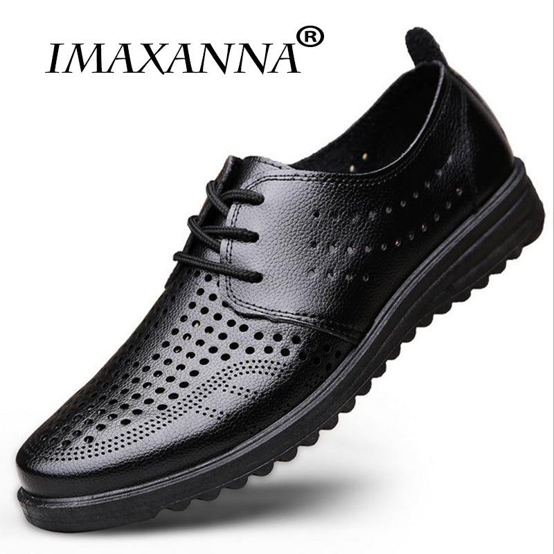 Imaxanna Genuine Leather Men Casual Shoes  Summer Breathable Soft Driving Men'S Handmade Chaussure Homme Net Surface Loafers