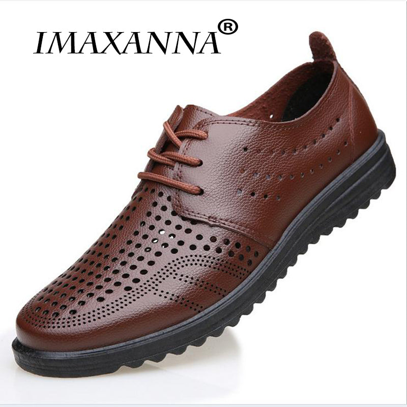 Imaxanna Genuine Leather Men Casual Shoes  Summer Breathable Soft Driving Men'S Handmade Chaussure Homme Net Surface Loafers
