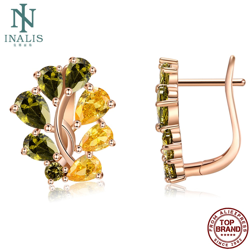Inalis Fashion Earring For Women Multi-Color Copper Earrings Cz Olive Tree Zircon Peace Female Jewelry Hot Selling Festival Gift