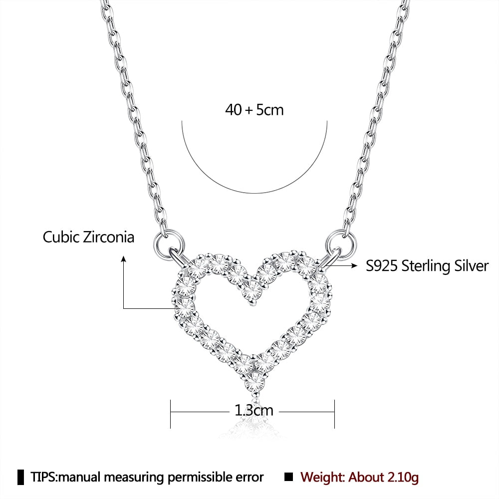 Inalis Heart-Shaped 925 Sterling Silver Pendant Necklaces For Women 5A Clear Cubic Zircon Girl Necklace Anniversary Fine Jewelry