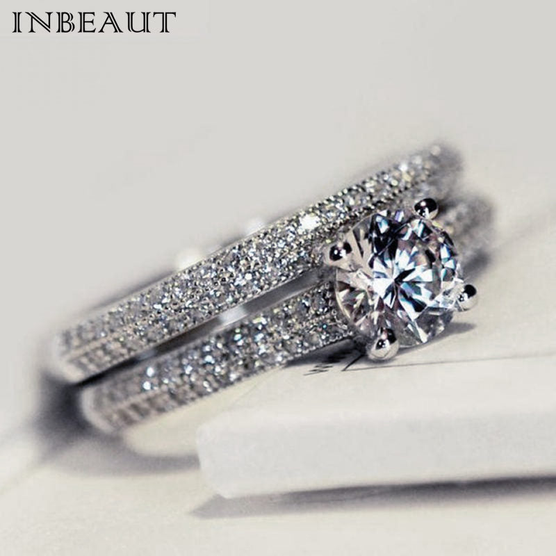 Inbeaut New  Arrival Engagement Ring Set Sparkling Brilliant Cut 16 Arrows&Heart Zircon Rings For Women Classic Jewelry 2 Color