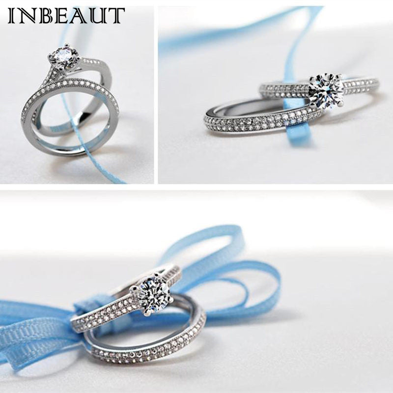 Inbeaut New  Arrival Engagement Ring Set Sparkling Brilliant Cut 16 Arrows&Heart Zircon Rings For Women Classic Jewelry 2 Color