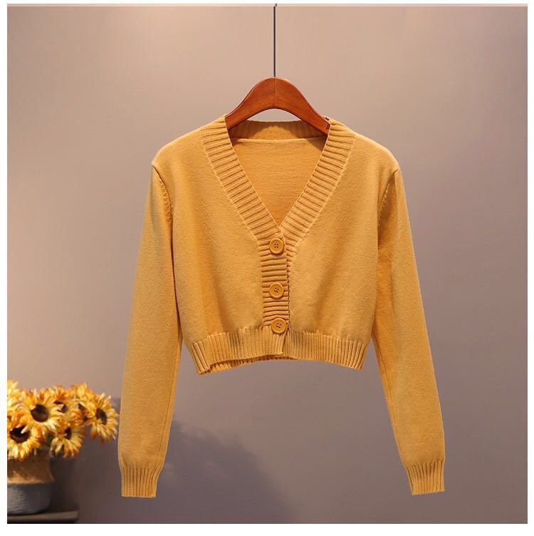 Itoolin Cardigan For Women Knitted Sweater V-Neck Long Sleeve Crop Tops Female Button Up Cardigans Cropped Women Clothing