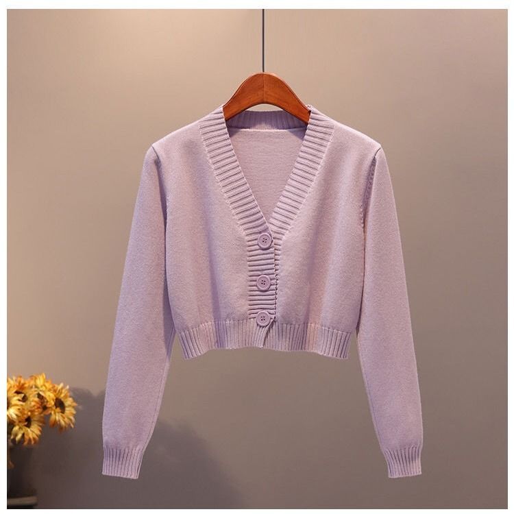 Itoolin Cardigan For Women Knitted Sweater V-Neck Long Sleeve Crop Tops Female Button Up Cardigans Cropped Women Clothing