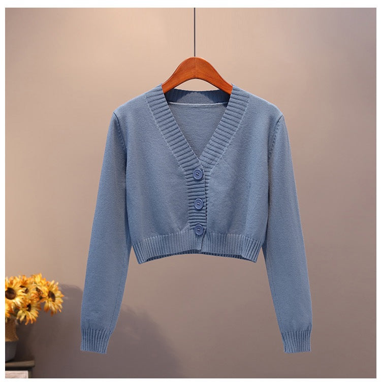 Itoolin Cardigan For Women Knitted Sweater V-Neck Long Sleeve Crop Tops Female Button Up Cardigans Cropped Women Clothing