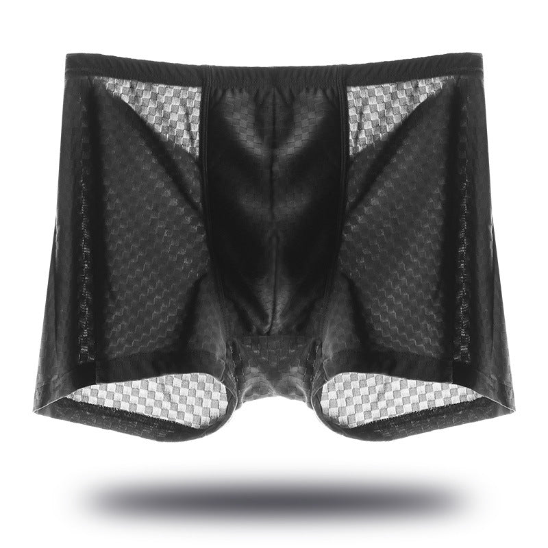 Ice Silk Mesh Grid Breathable Man Boxers Middle Waist Solid U Pouch Bag Mens Underwear High Elasticity Seamless Male Underpants