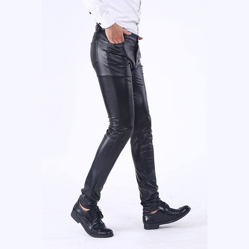 Idopy Men`S Business Slim Fit Five Pockets Stretchy Comfy Black Solid Faux Leather Pants Jeans Trousers For Male